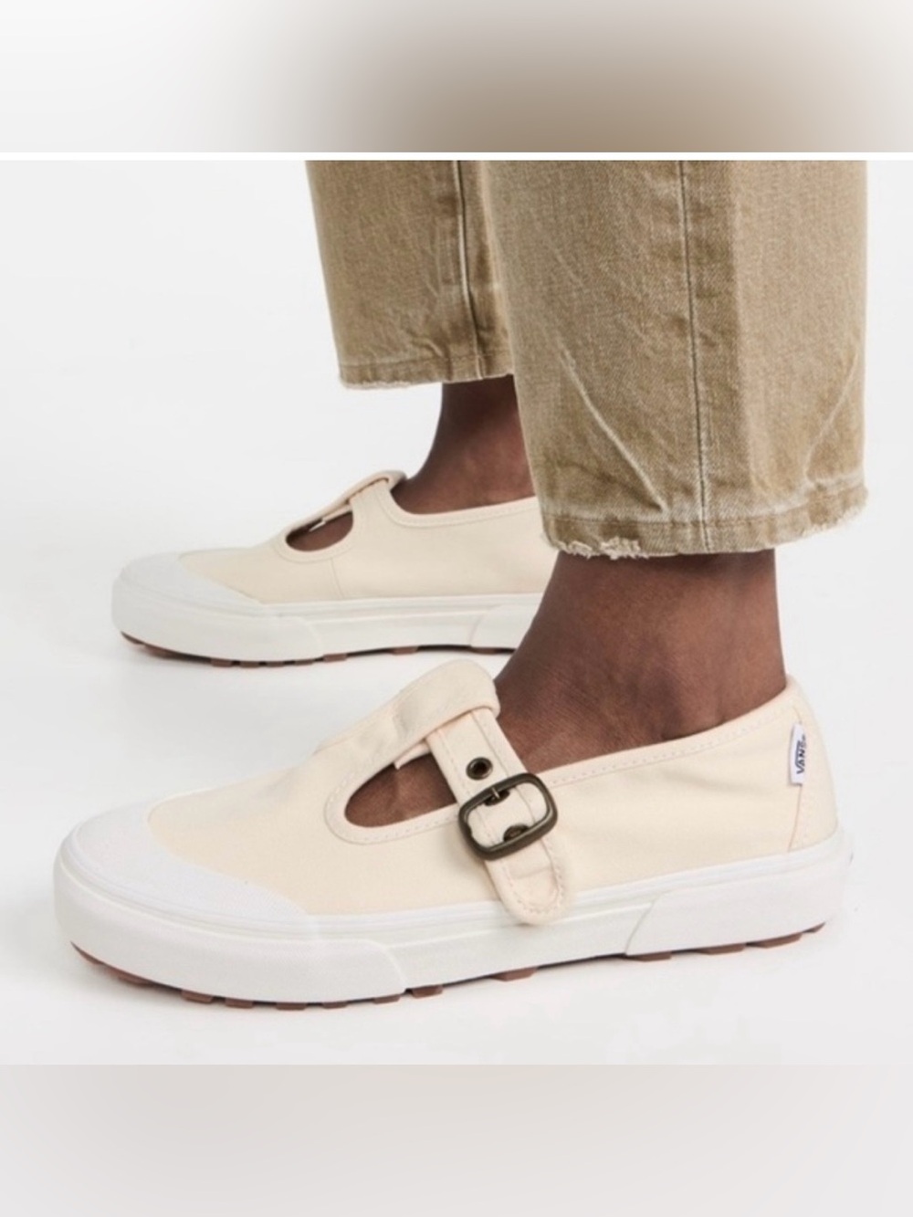 NWOB Vans Beige White Canvas Mary Jane Sneaker Shoes Buckle 7.5 7 1/2